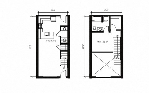 Floor plan for 1 bed, 1.5 baths, 780 sqft
